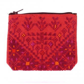 Embroidered Red Linen Coin Purse