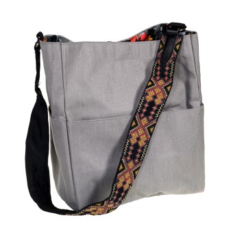 Shoulder Bucket Bag with Embroidered Strap