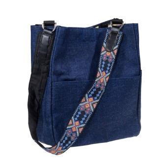 Shoulder Bucket Bag with Embroidered Strap