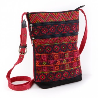 Three-Zipper Shoulder Bag (Red)