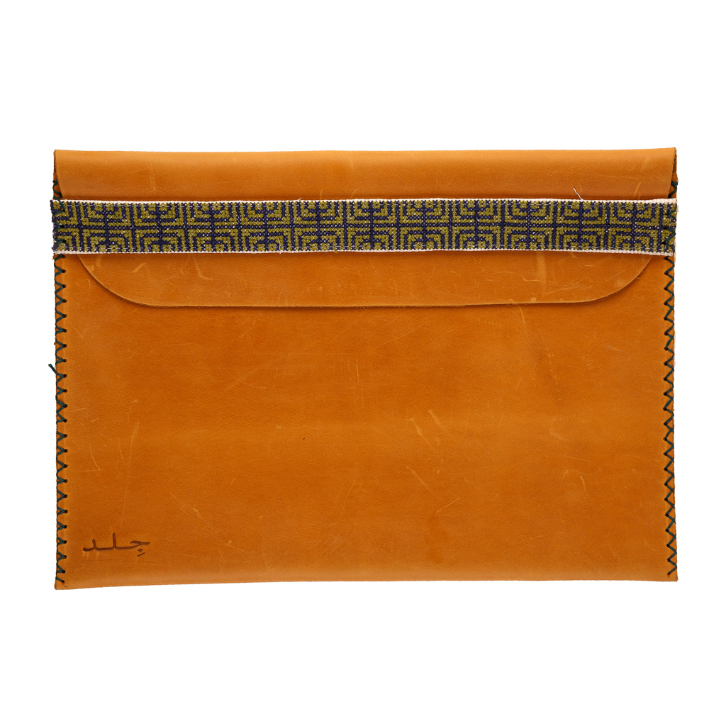 Leather Document Holder with Embroidered Strap