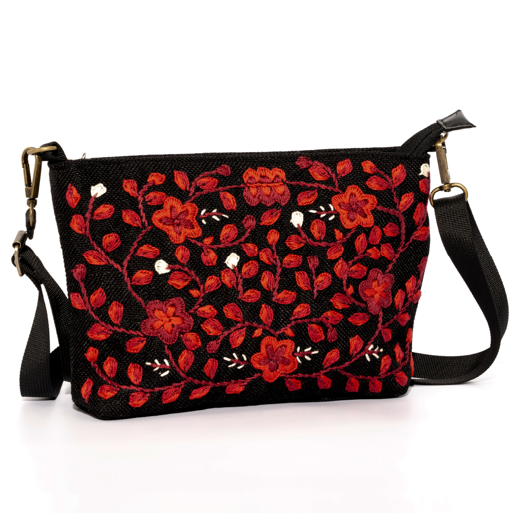 Sacoche Bag with Floral Embroidery
