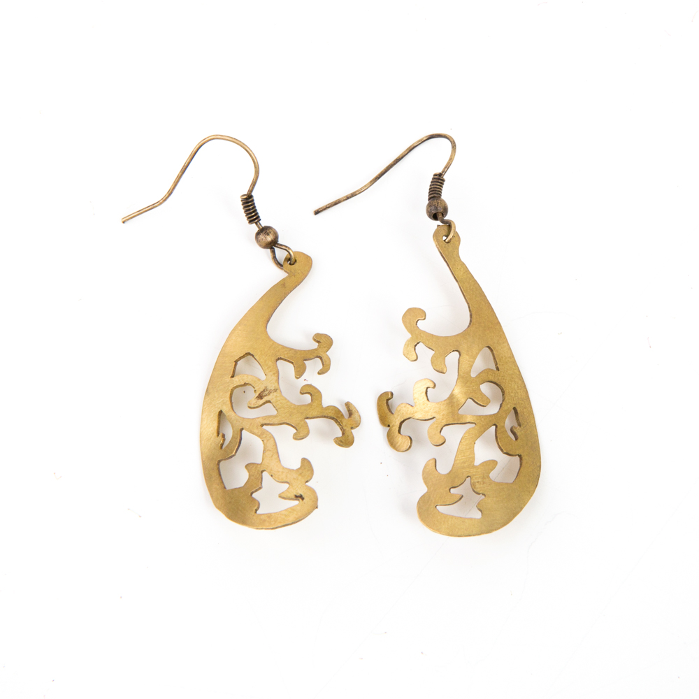 Hand-cut Brass Earrings - Olive Tree