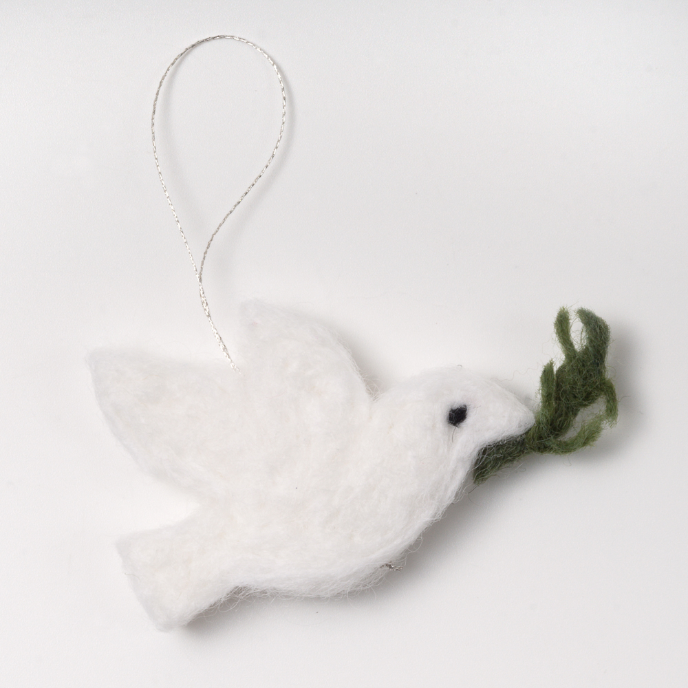 Floral Peace Dove Decorated Easter Egg Needle Felted 100% Wool Eco-friendly Gift